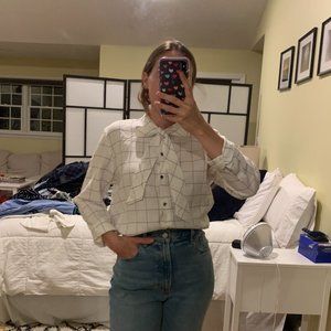 Madewell Black and White Dressy Flannel with Bow Collar